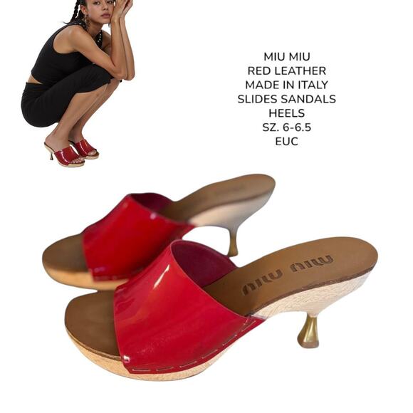 2000's VTG. authentic Miu Miu red leather platform slides sandals sz. 6- 6.5 euc - Picture 3 of 8